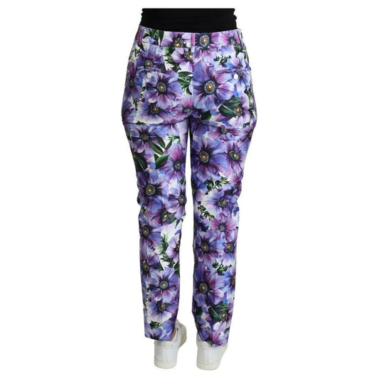 Dolce & Gabbana Purple Floral Print Tapered Cotton Pants