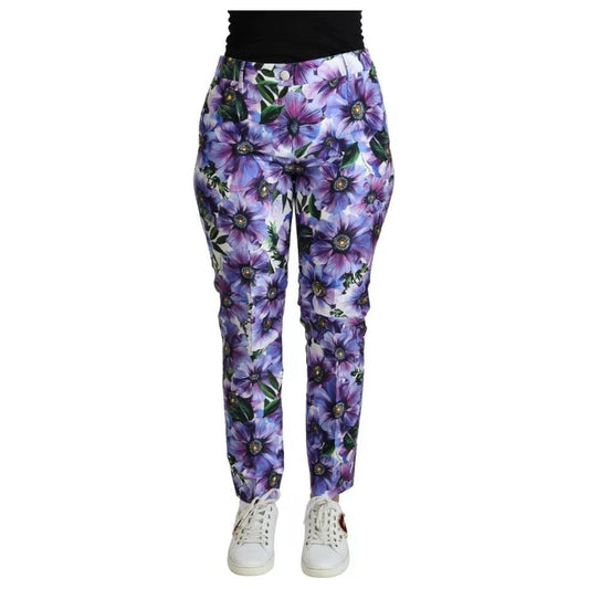 Dolce & Gabbana Purple Floral Print Tapered Cotton Pants