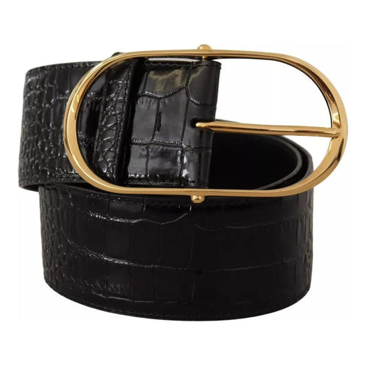 Dolce & Gabbana Black Wide Embossed Leather Gold Metal Buckle Belt