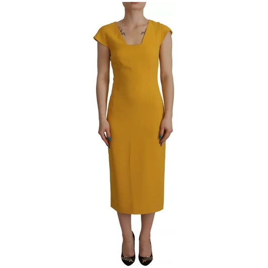 Dolce & Gabbana Yellow Viscose Sleeveless Sheath Midi Dress