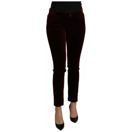 Dolce & Gabbana Bordeaux Velvet Stretch Slim Fit Pants