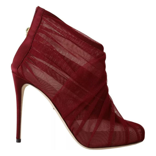 Dolce & Gabbana Red Tulle Ankle Boots Stiletto Heels Shoes