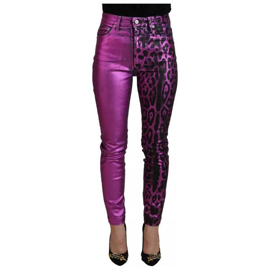 Dolce & Gabbana Purple Leopard Cotton Slim Fit Denim Jeans
