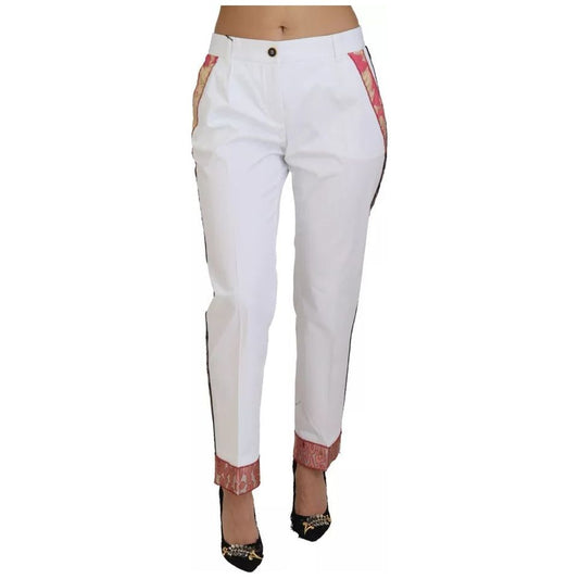 Dolce & Gabbana White Jacquard Cotton Blend Mid Waist Pants
