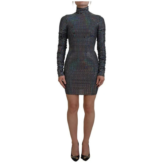 Dolce & Gabbana Black Embellished Nylon Bodycon Mini Dress