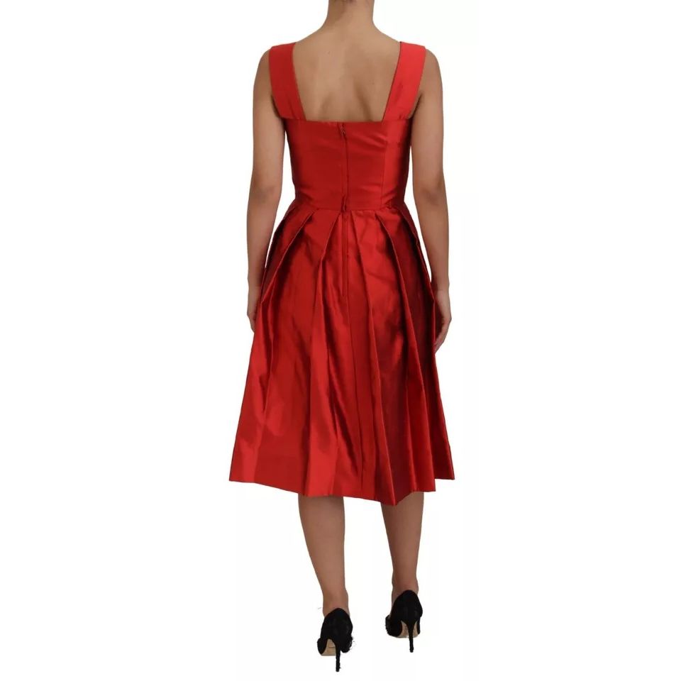 Dolce & Gabbana Red A-line Pleated Midi Satin Silk Dress