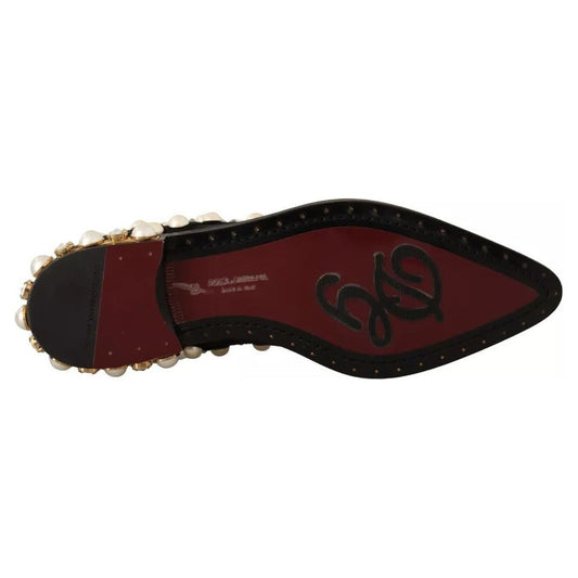 Dolce & Gabbana Black Lace Up Jewelled Formal Flats Shoes
