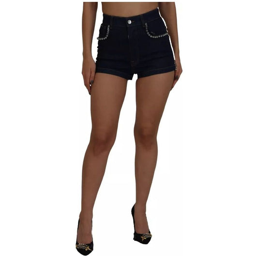 Dolce & Gabbana Blue Denim Stretch Crystal Hot Pants Shorts