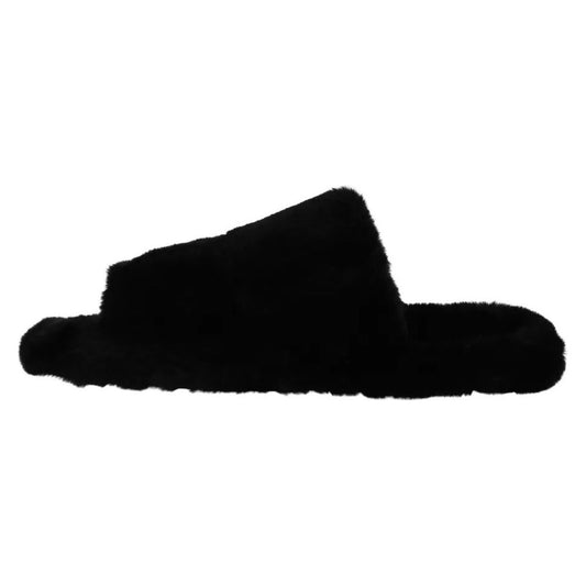 Dolce & Gabbana Black Polyester Faux Fur Mens Flats Sandals Shoes