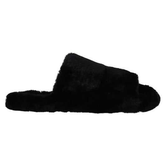 Dolce & Gabbana Black Polyester Faux Fur Mens Flats Sandals Shoes
