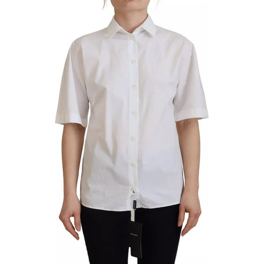 Dolce & Gabbana White Cotton Button Front Short Sleeve Shirt