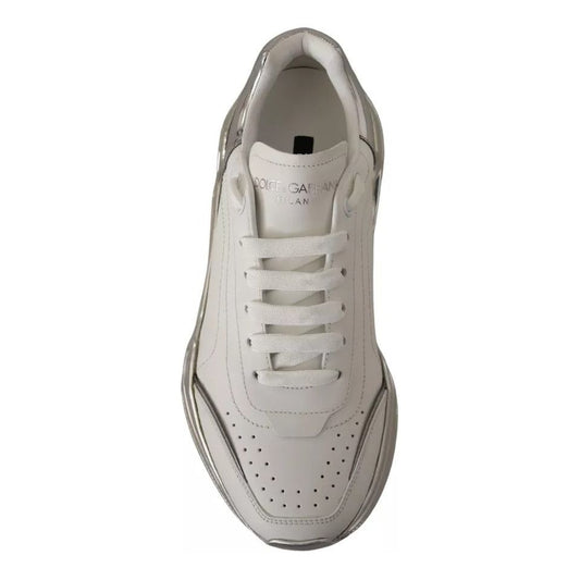 Dolce & Gabbana White Silver Leather Daymaster Sneakers Shoes