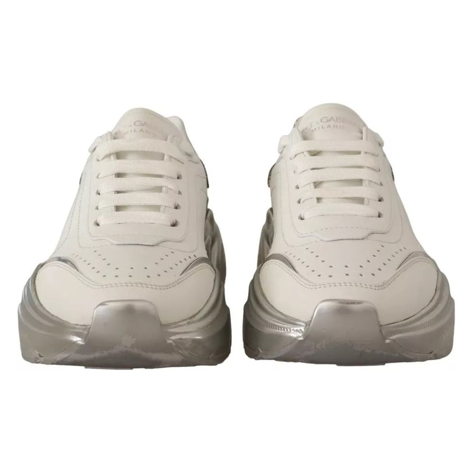 Dolce & Gabbana White Silver Leather Daymaster Sneakers Shoes
