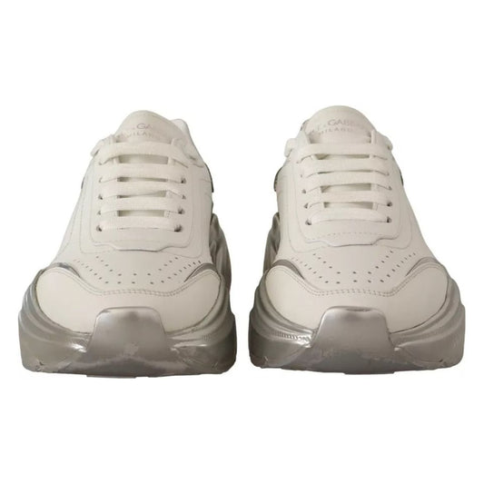 Dolce & Gabbana White Silver Leather Daymaster Sneakers Shoes