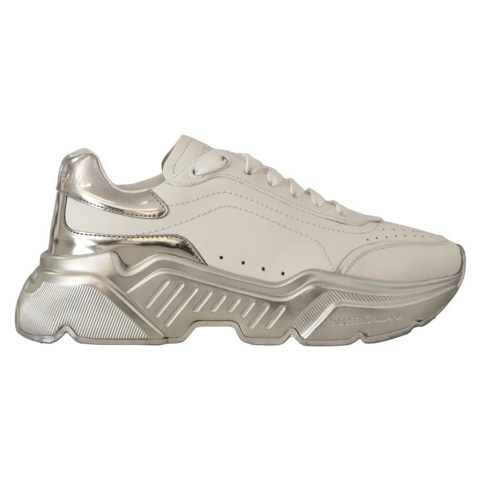 Dolce & Gabbana White Silver Leather Daymaster Sneakers Shoes