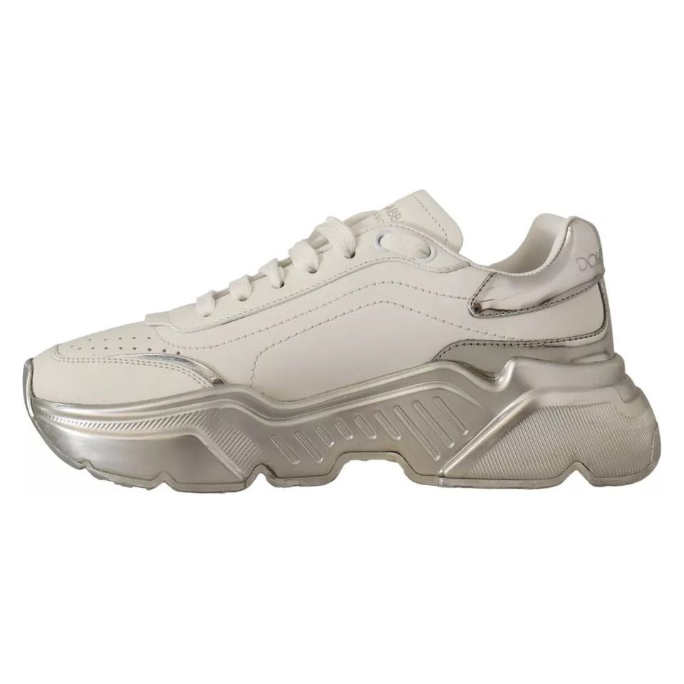 Dolce & Gabbana White Silver Leather Daymaster Sneakers Shoes