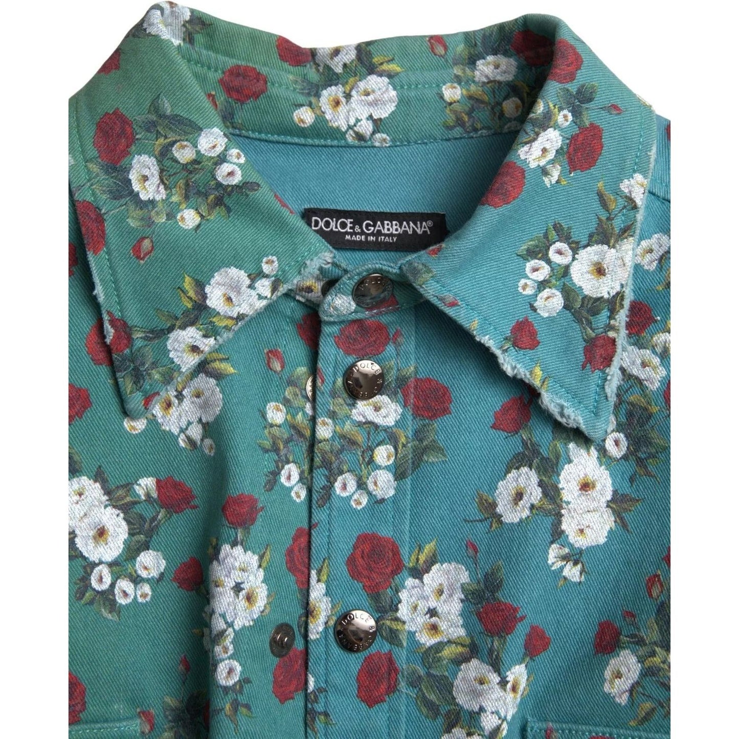 Dolce & Gabbana Blue Floral Cotton Button Down Denim Shirt