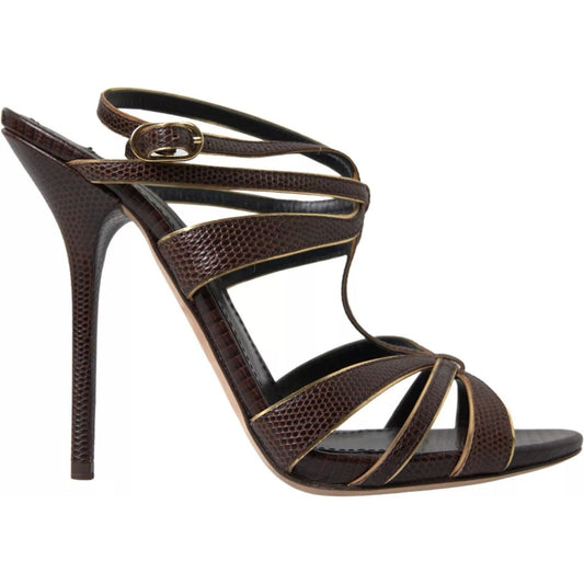 Dolce & Gabbana Brown Ankle Strap Stiletto Heels Sandals Shoes
