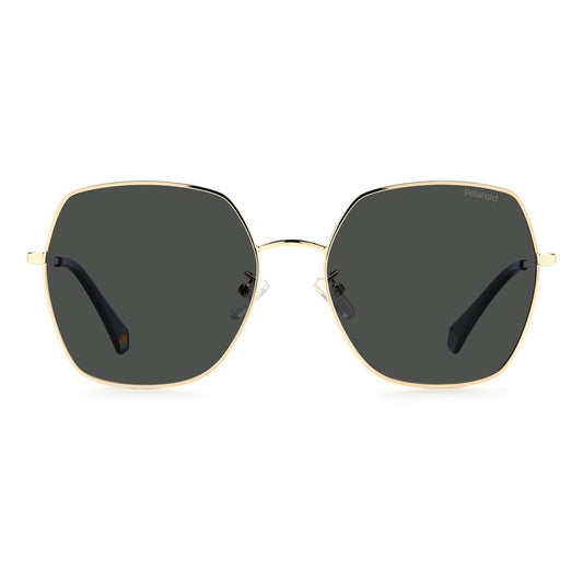 Polaroid Bicolor Stainless Steel Sunglasses with Bicolor Octagonal Frames, Black Gold, Polarized Gray Lenses, Women's Style