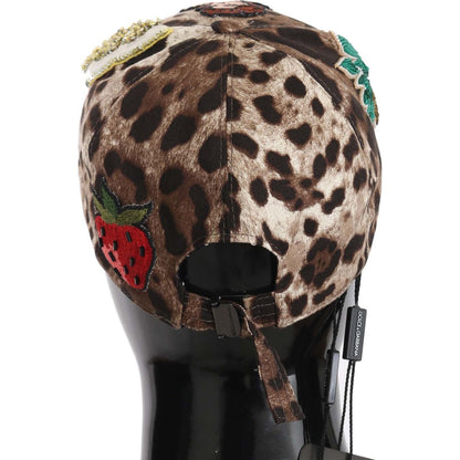 Dolce & Gabbana Brown Leopard Sequin Sicily Applique Baseball Hat Cap