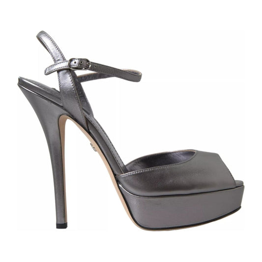 Dolce & Gabbana Silver Leather Platform Heels Sandals Shoes
