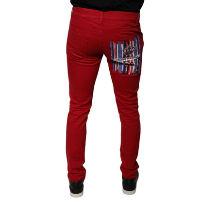 Dolce & Gabbana Red Crown Logo Cotton Skinny Denim Jeans