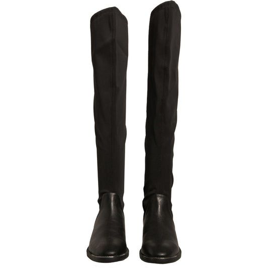 MY TWIN Black Leather Suede Flats High Boots Shoes