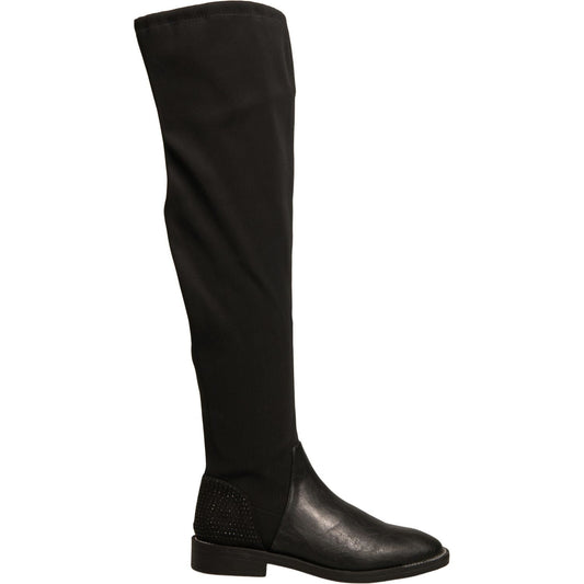 MY TWIN Black Leather Suede Flats High Boots Shoes