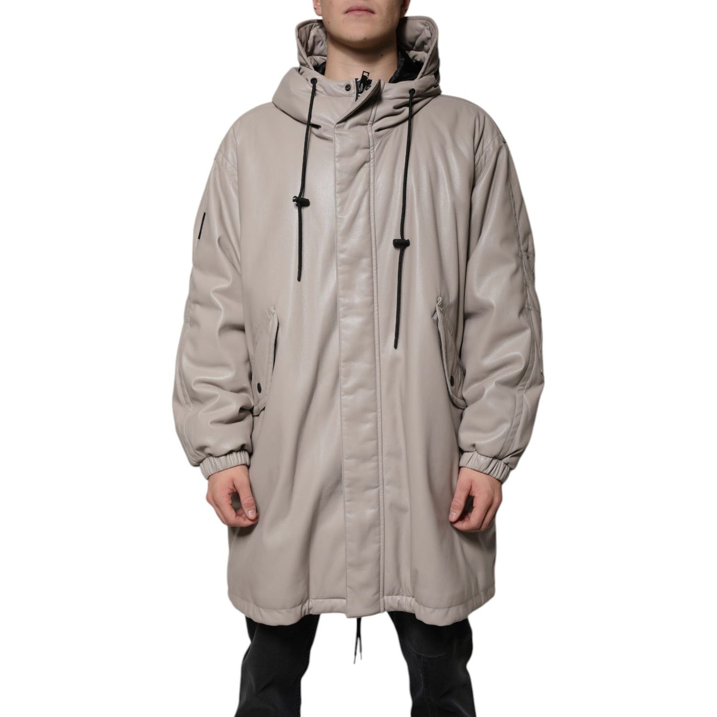 MSGM Beige Full Zip Hooded Long Sleeves Casual Coat Jacket