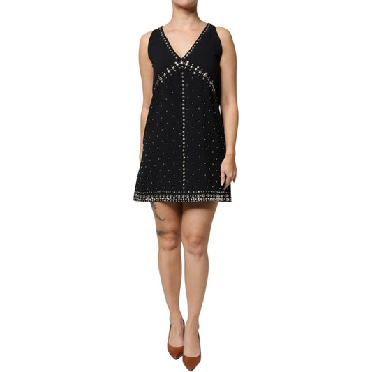 PINKO Black Embellished Polyester Sleeveless Shift A-line Mini Dress