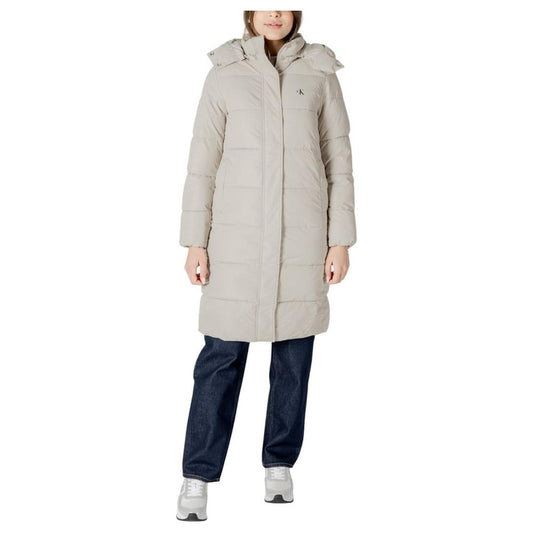 Calvin Klein Jeans Beige Polyester Jackets & Coat Calvin Klein Jeans Gray