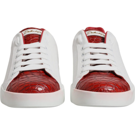 Dolce & Gabbana White Red Leather Portofino Men Sneaker Shoes