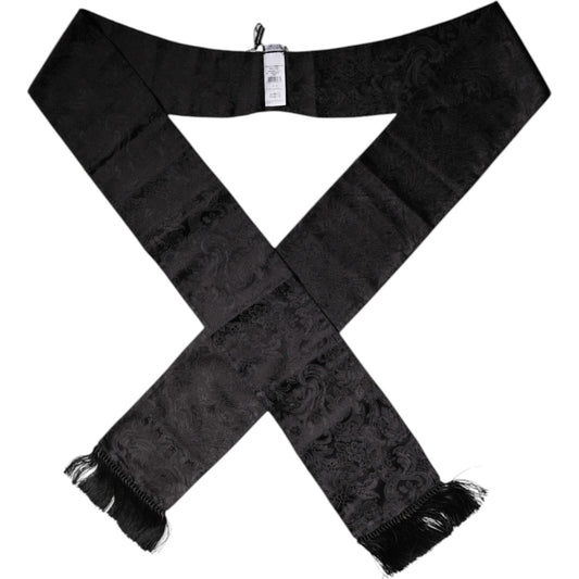 Dolce & Gabbana Black Floral Jacquard Skinny Fringes Scarf