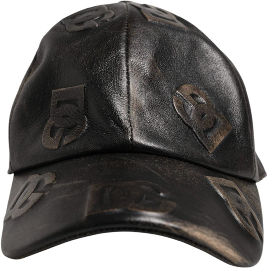 Dolce & Gabbana Brown Leather Logo Monogram Baseball Cap