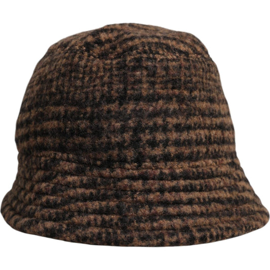 Dolce & Gabbana Brown Houndstooth Wool Woven Bucket Hat
