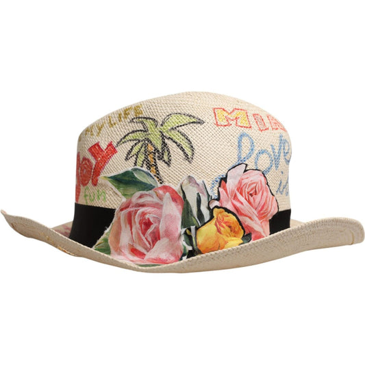 Dolce & Gabbana Multicolor Floral Women Fedora Wide Brim Hat