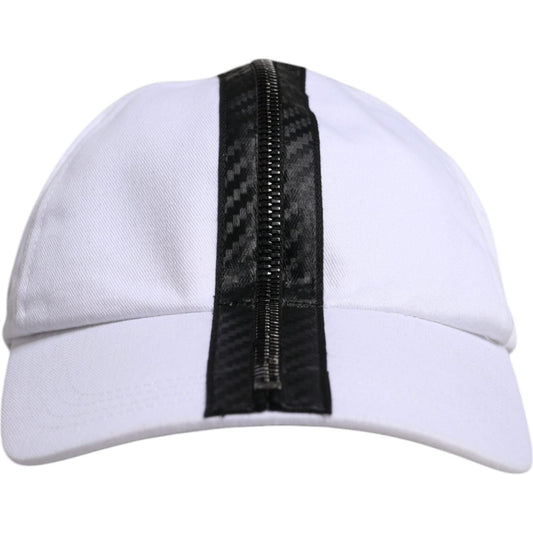 Dolce & Gabbana White Black Cotton Zip Baseball Cap