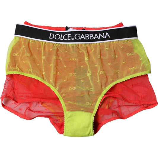 Dolce & Gabbana Red Yellow Tulle Mid Waist Panty Underwear