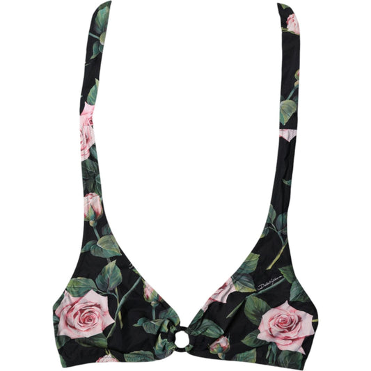 Dolce & Gabbana Black Lily Halter Beachwear Bikini Top Swimwear