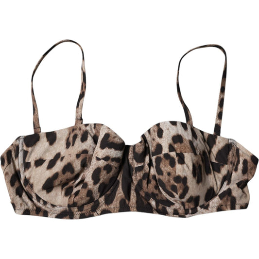 Dolce & Gabbana Brown Leopard Nylon Balconcino Bra Underwear