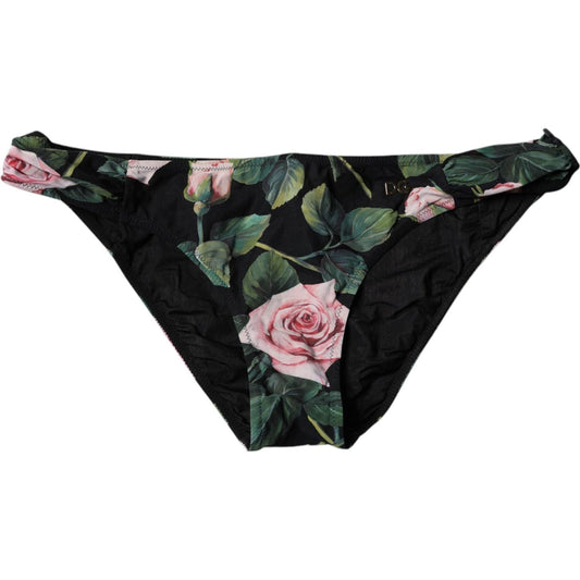Dolce & Gabbana Black Rose Print Swimwear Bottom Beachwear Bikini