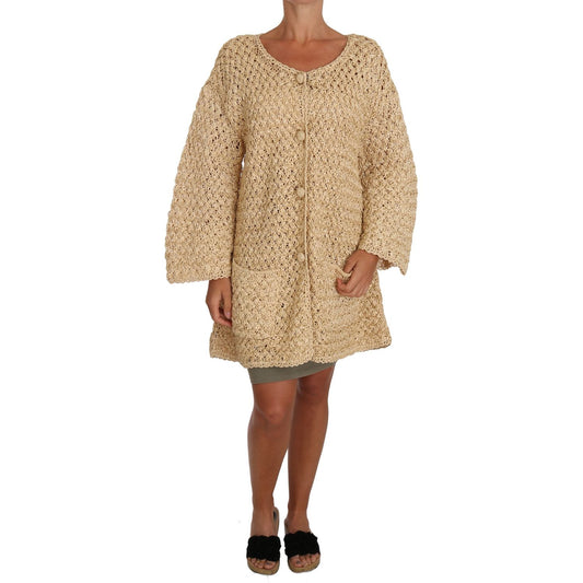 Dolce & Gabbana Chic Beige Crochet Knitted Raffia Cardigan Dolce & Gabbana Rosy Brown