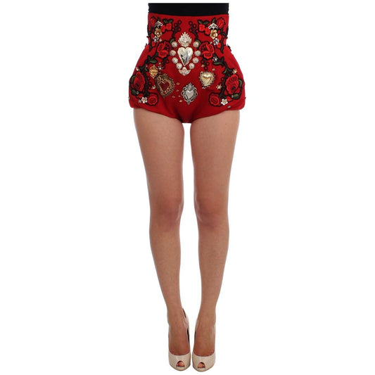 Dolce & Gabbana Red Silk Crystal-Embellished Mini Shorts Dolce & Gabbana Sienna