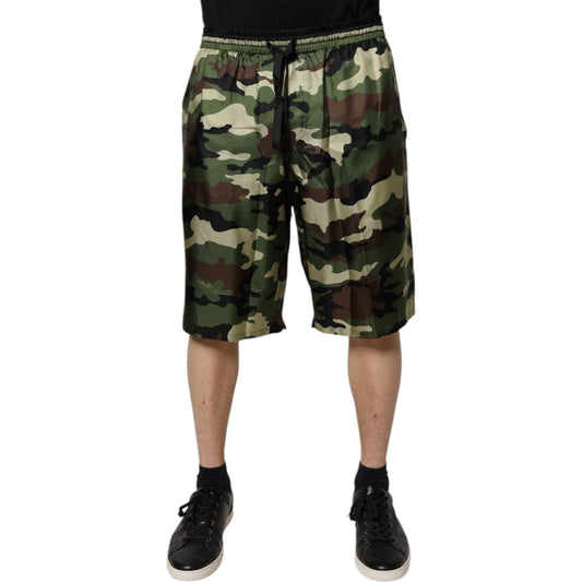 Dolce & Gabbana Multicolor Camouflage Silk Mid Waist Bermuda Shorts