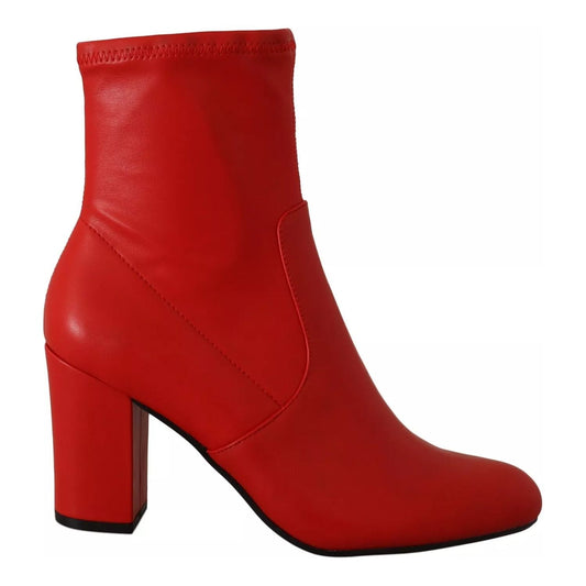 Steve Madden Red Leather Block Heels Ankle Boots Shoes LA9553-35.5