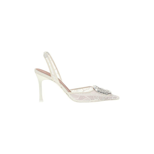 Amina Muaddi Camelia slingback lace Pumps Amina Muaddi Antique White