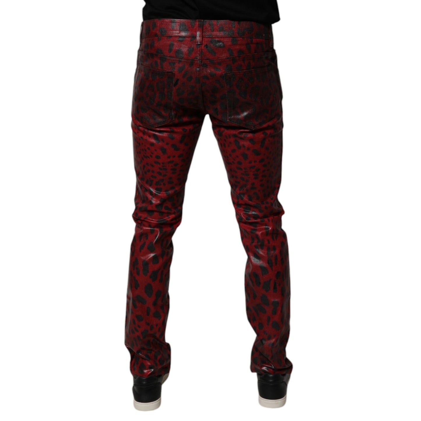 Dolce & Gabbana Red Leopard Cotton Skinny Men Denim Jeans