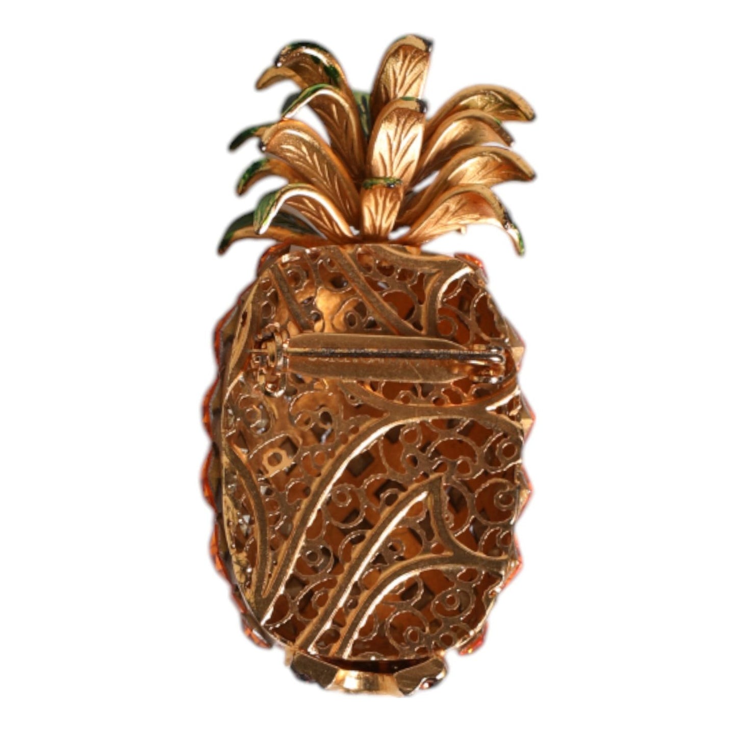 Dolce & Gabbana Gold Brass Pineapple Crystal Jewelry Brooch Pin