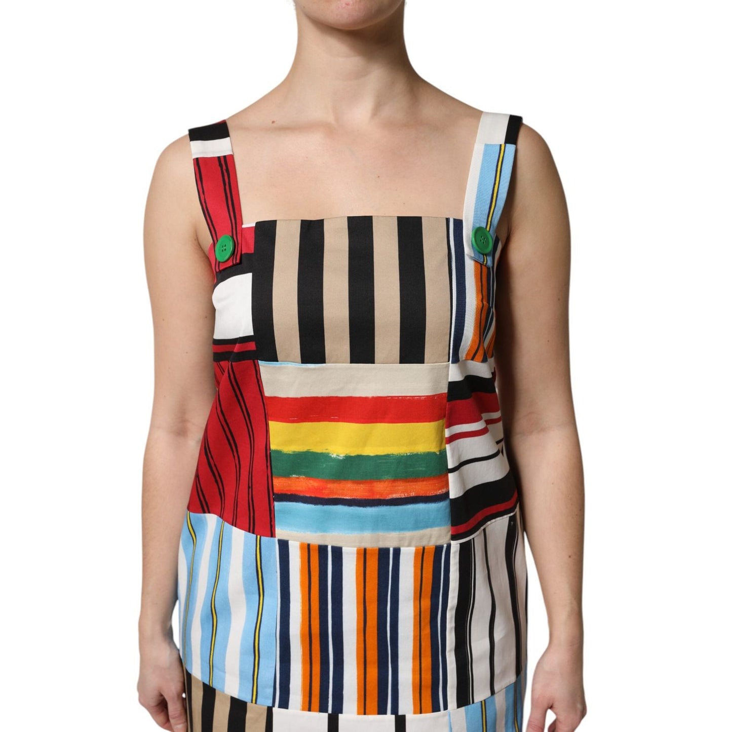 Dolce & Gabbana Multicolor Cotton Stripe Sleeveless Dress