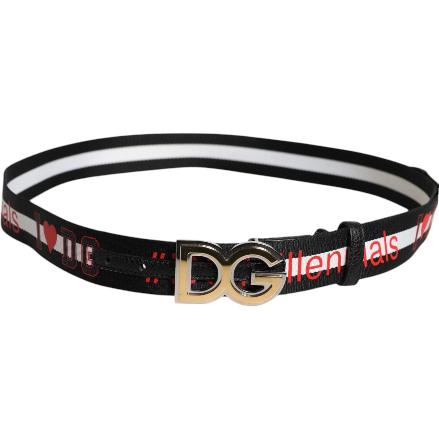 Dolce & Gabbana Black White Printed Metal Logo Buckle Belt
